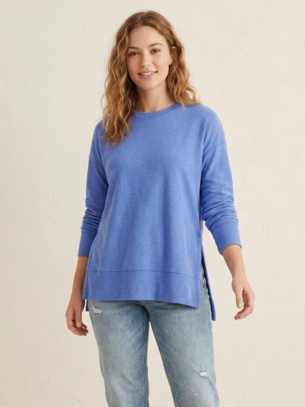 Aerie Women's XS Blue Crewneck Textured Beachy Long Sleeve Shirt